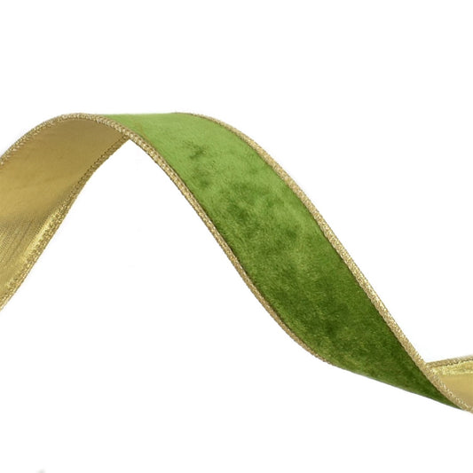 Olive Green Velvet with Gold Metallic Backing 1.5" x 10yd