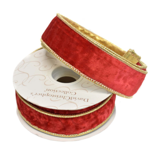 1.5" x 10yd Elegant Red Velvet Ribbon with Gold Back | IR