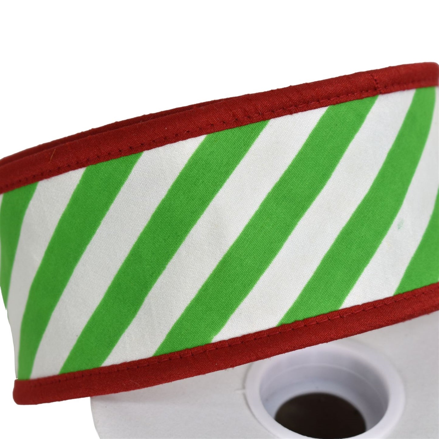 Green and White Candy Stripe Ribbon with Red Edge 2.5" x 10yd