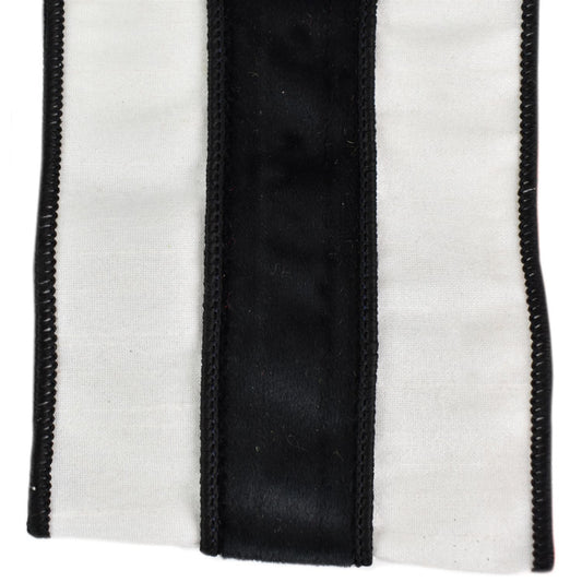 White Faux Dupioni Ribbon with Black Velvet Center Stripe 4" x 10yd