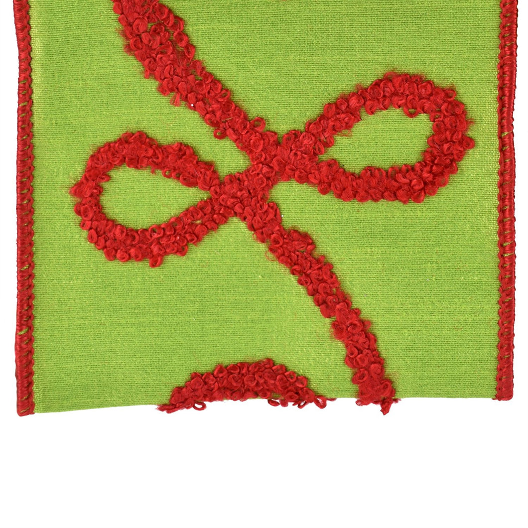 Green Faux Dupioni Ribbon with Red Embroidered Scroll 4