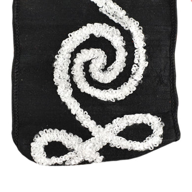 Black Faux Dupioni Ribbon with White Embroidered Scroll 4