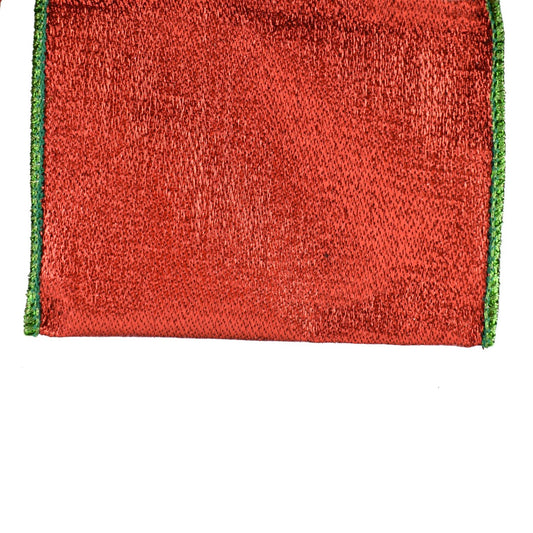 Red Metallic Ribbon with Emerald Metallic Edge and Backing 4" x 10yd