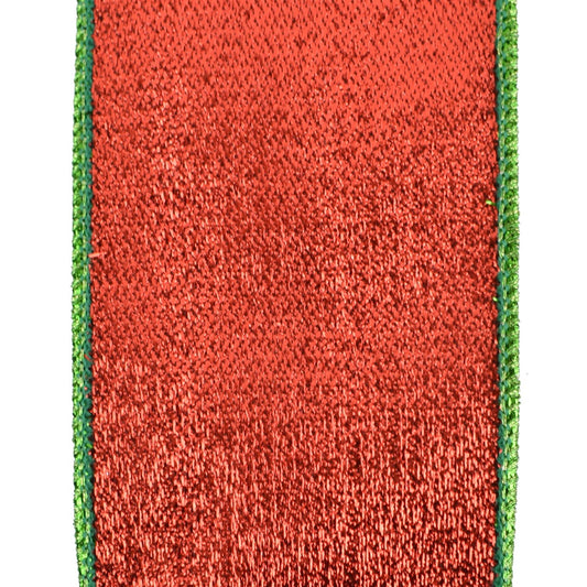 Red Metallic Ribbon with Emerald Metallic Edge and Backing 2.5" X 10YD
