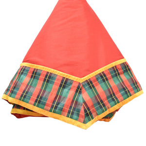 54" Diamond Shaped Red Faux Dupioni Tree Skirt with Red/Green Plaid Border | IR