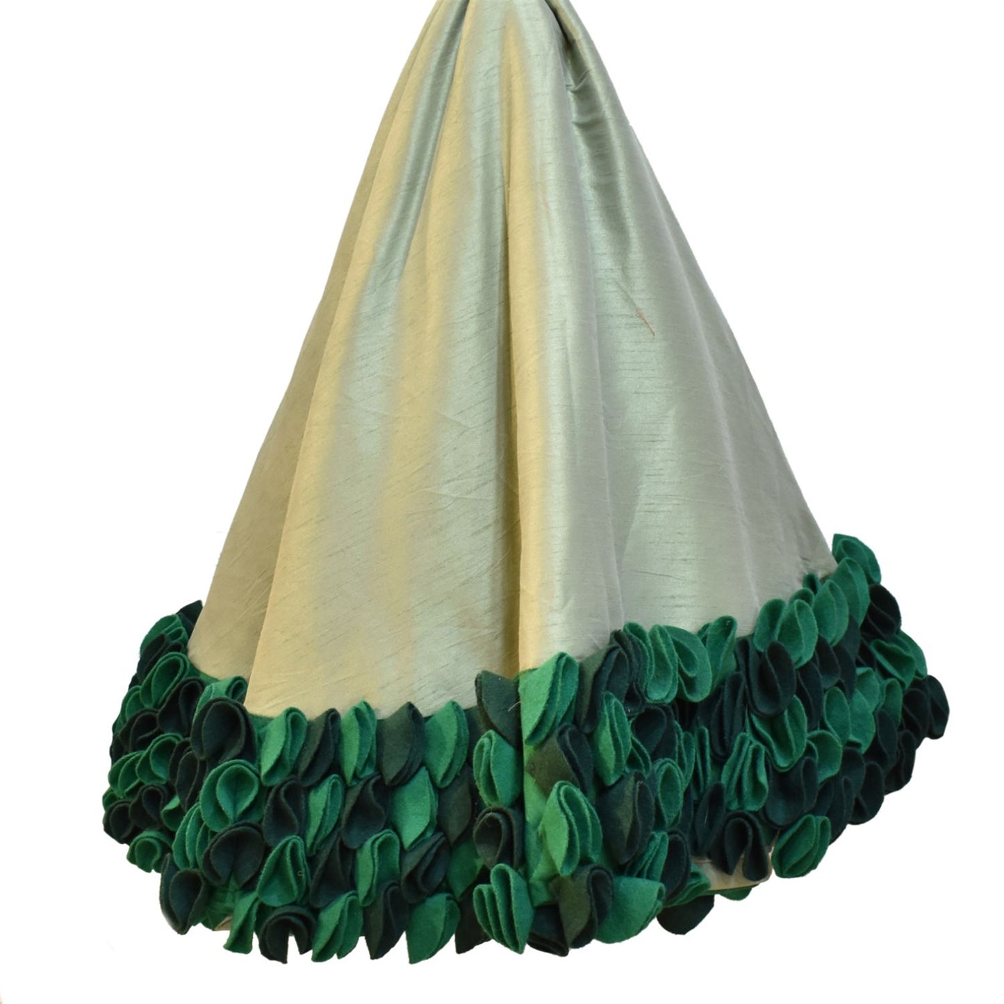 60" Green Felt Embroidery on Sage Green Faux Dupioni Center Tree Skirt | IR