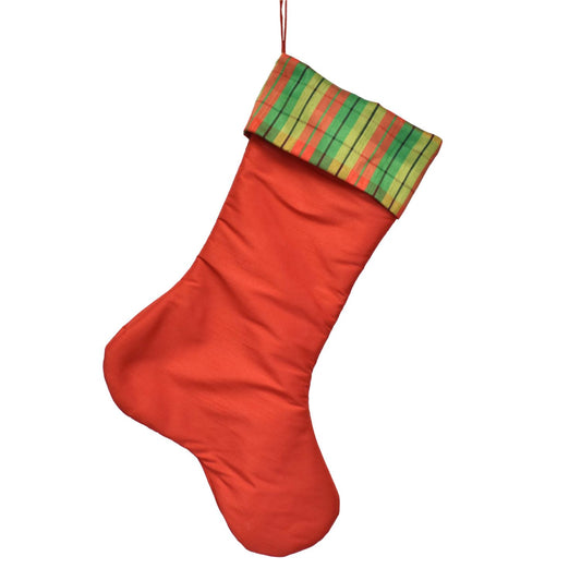 21" Red Faux Dupioni Stocking with Red/Green Cuff | IR