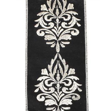 Black Dupion Ribbon with Elegant Silver Embroidery 4
