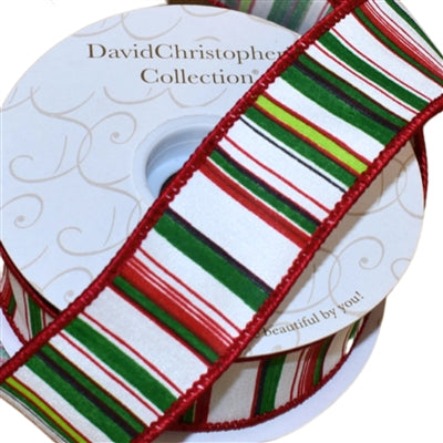 TWISTED PEPPERMINT STRIPED RIBBON - WHITE/RED/GREEN 1.5" X 10YD