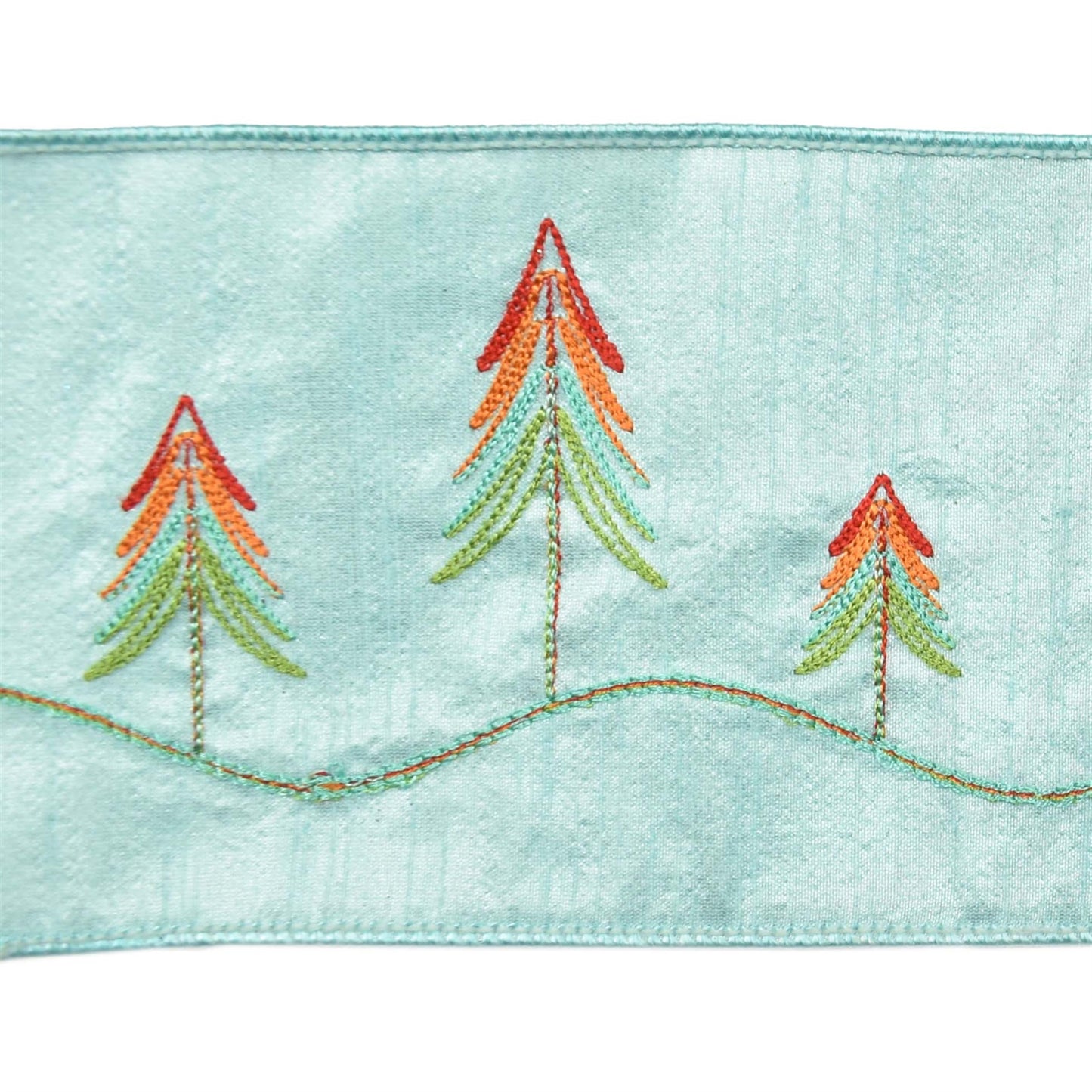 Lt Blue Ribbon with Colorful Embroidered Trees 4" x 10YD | IRC22