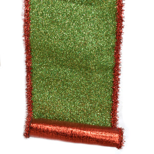 Green Glitter Ribbon with Red Tinsel Edge 4" x 10YD | IRC22