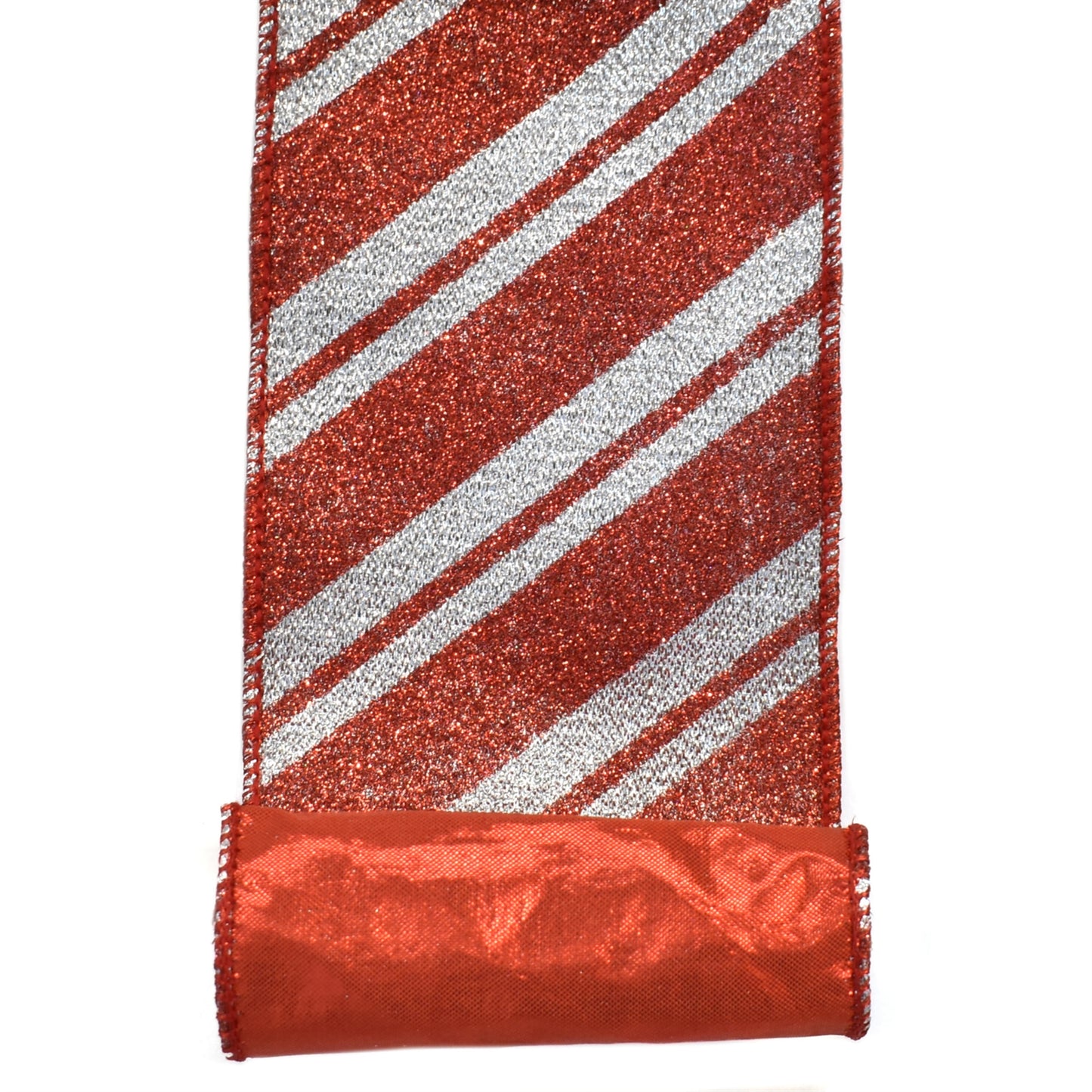 Shimmering Glitter Stripe Ribbon 4" x 10YD in Red/Silver | IRC22