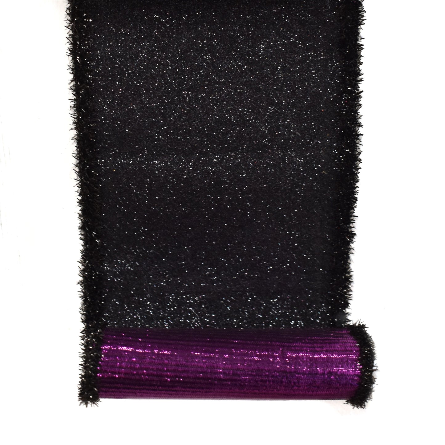 Black Glittered Ribbon with Tinsel Edge and Purple Backing 4" x 10YD | IRC22