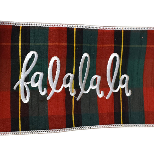 "FaLaLa" Checkered Ribbon 4" x 10YD in Red/Green | IRC22