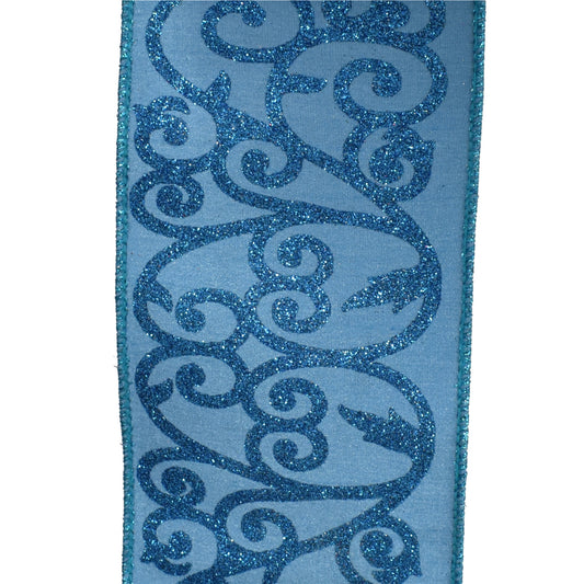 Glittered Swirls Ribbon 4" x 10YD in Turquoise | IRC22