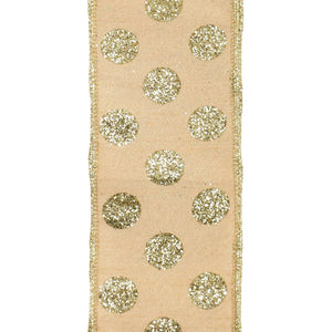 Champagne Ribbon with Champagne Glittered Dots 2.5" x 10YD | IRC22