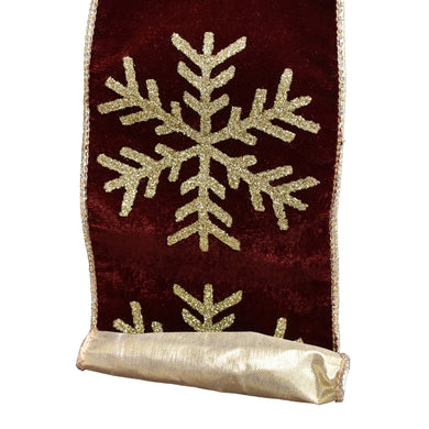 Velvet Burgundy Ribbon with Glittered Gold Snowflakes and Gold Backing 4