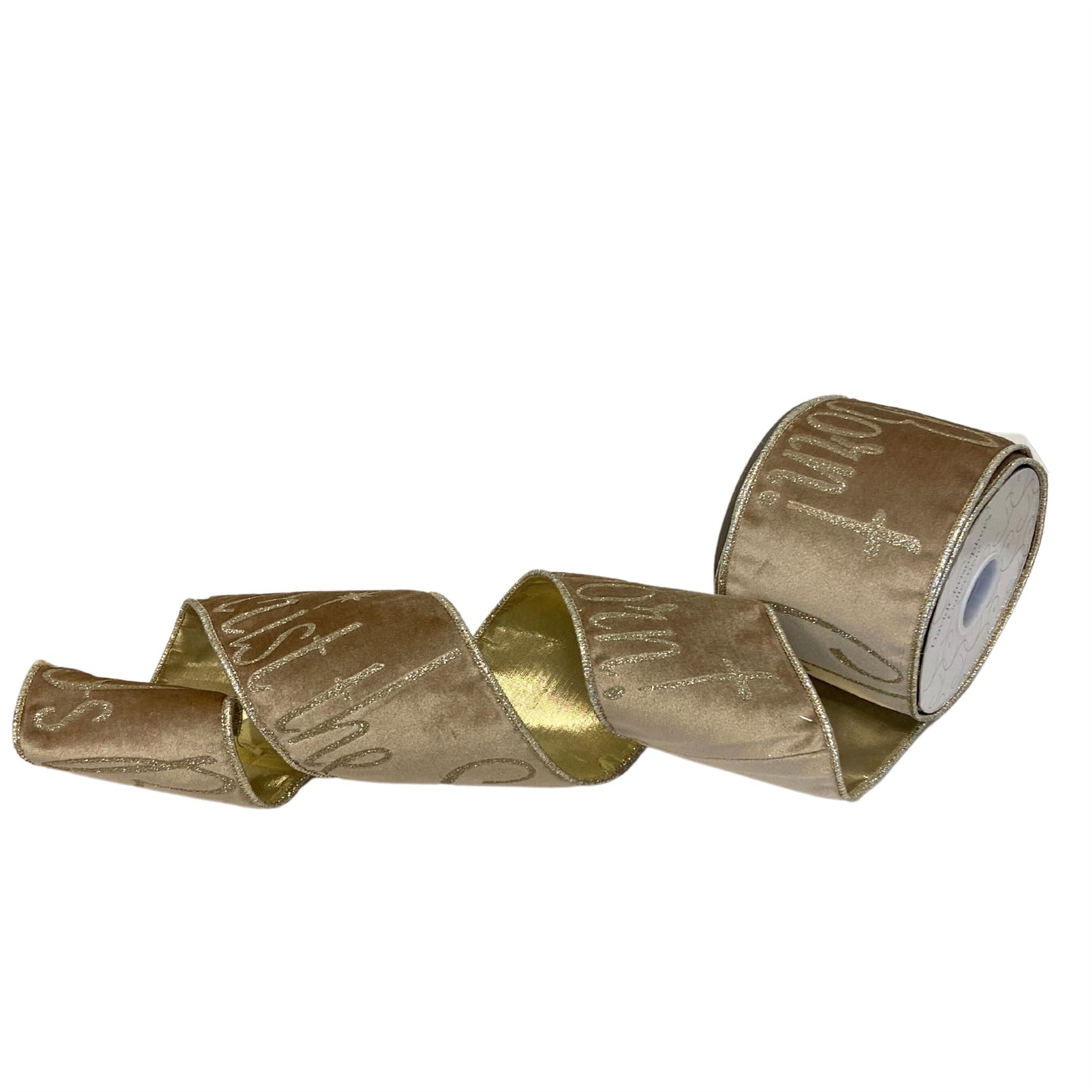 4'' Gold Velvet with Lt. Gold Glitter "Christ the Savior is Born" Ribbon