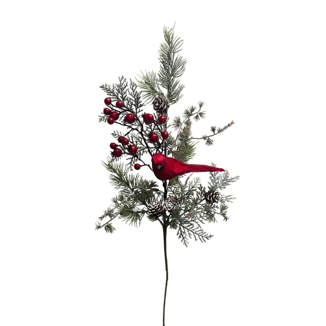 Winter Forest Cardinal Berry Spray 25.5”  | YS