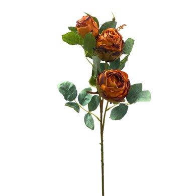 Vintage Garden Rose Spray x 3 25” - Orange  | YS