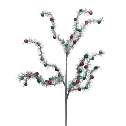 Old Fashioned Tinsel Bell Spray 31” - Silver/Green/Red | KS