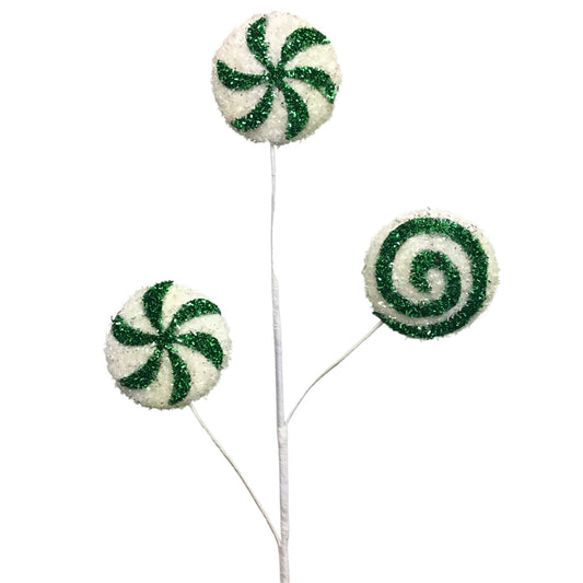 Cut Tinsel Peppermint Disc Spray 28.5” - Green/White | KS