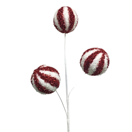 Cut Tinsel Peppermint Ball Spray 28” - Red/White | KS