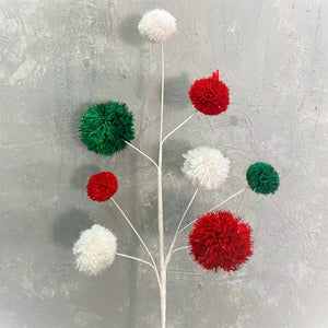 Peppermint Twist Pom Pom Ball Spray 28” - Red/White/Green | KS