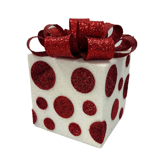 Polka Spotted Gift Box Ornament - Red/White 6" x 6.5" | KS