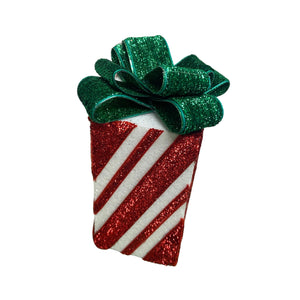 Peppermint Twist Gift Box Table Décor 6" x 2.5" - Red/White | KS