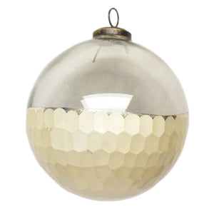 Half Clear Glass Hammereed Bottom Ball Ornament in Silver | DCH