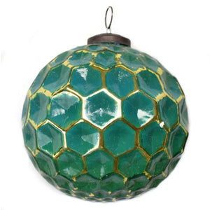 Geometric Indented Ball Ornament 6" in Green/Gold | DCH