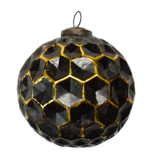 Geometric Indented Ball Ornament 6" in Black/Gold | DCH