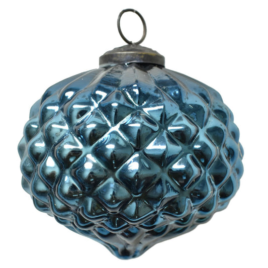 Glass Diamond Finial Ornament 4" in Blue | DCH