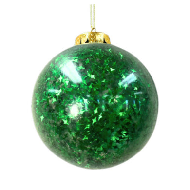 4'' Clear Ball with Sequin Sparkle Inside in Emerald | FY