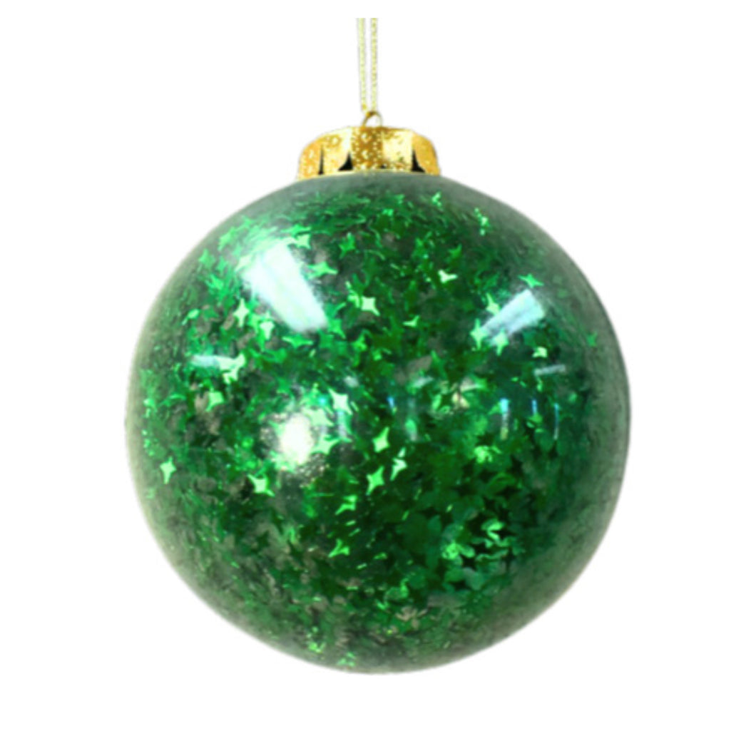 4'' Clear Ball with Sequin Sparkle Inside in Emerald | FY