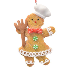 Load image into Gallery viewer, Gingerbread Baking Boy and Girl Cookie Ornament 2 Asst. 4.25&quot; in Brown Green White Red | YKC22