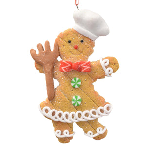 Gingerbread Baking Boy and Girl Cookie Ornament 2 Asst. 4.25" in Brown Green White Red | YKC22