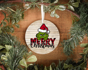 Merry Christmas Grinch 4" wooden circle ornament