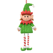 Load image into Gallery viewer, Dancing Boy and Girl Elf Ornament 5.75&quot; in Red Green White | YK