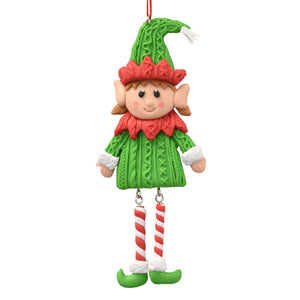 Dancing Boy and Girl Elf Ornament 5.75" in Red Green White | YK
