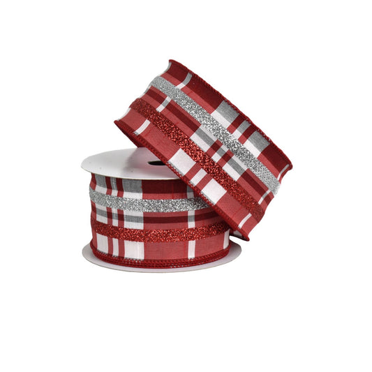 2.5” x 10YD Faux Dupioni Plaid Glitter Stripe Ribbon | YT